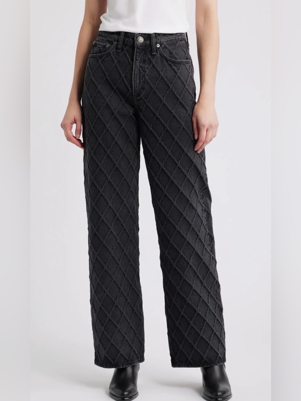 Rag & Bone Logan Diamond Texture Mid Rise Wide Leg Jeans